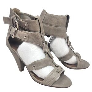 Paprika Womens Strappy Gladiator Heels Taupe Gray Buckle Studded Sandals Size 7